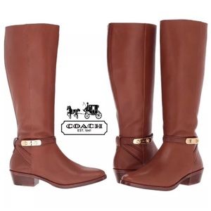 Coach Dark Saddle Brown Gold Hardware Riding Boots
